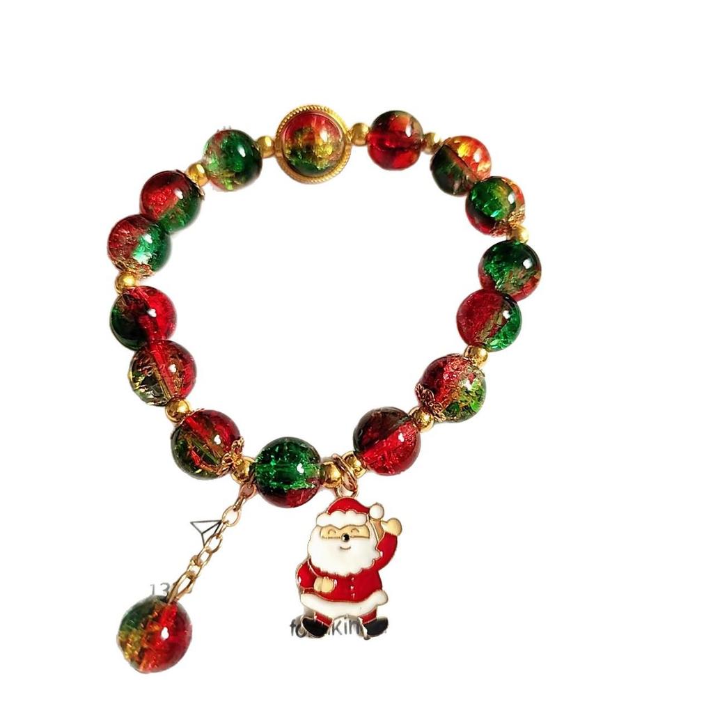 Festive Holiday Christmas Tree Bracelet with Lampwork Beads