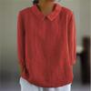 Women's Peter Pan Collar Cotton Blouse 3/4 Sleeve Loose Casual Pullover Shirt Summer Solid Textured Tunic Top
