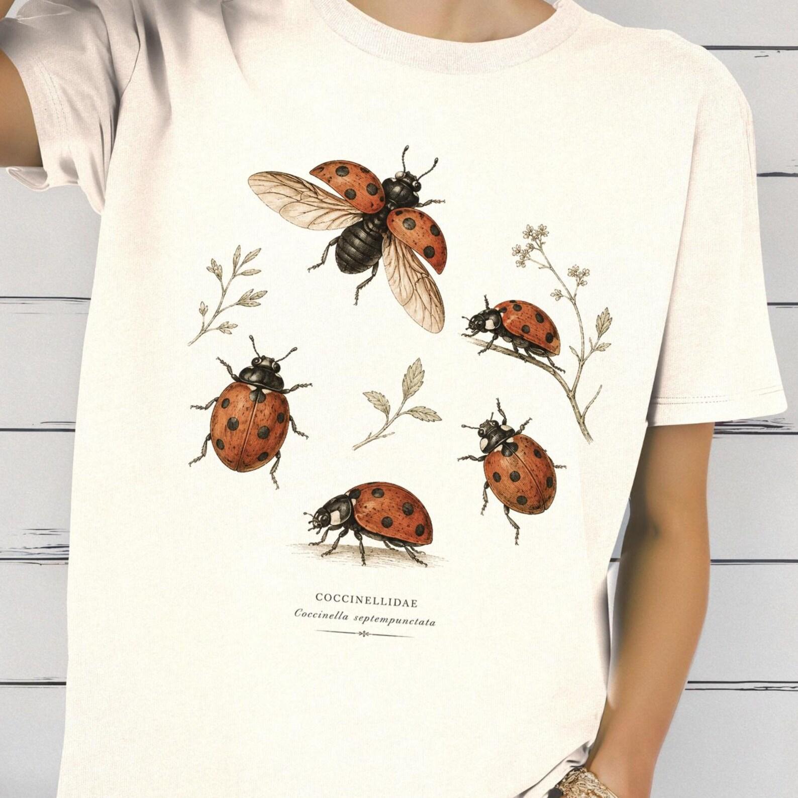 Trendy Ladybug Shirt, Botanical Insect Tee, Retro Ladybug T shirt, Garden Lover Shirt, Nature Bug Tee, Cute Cottagecore Shirt 2XL