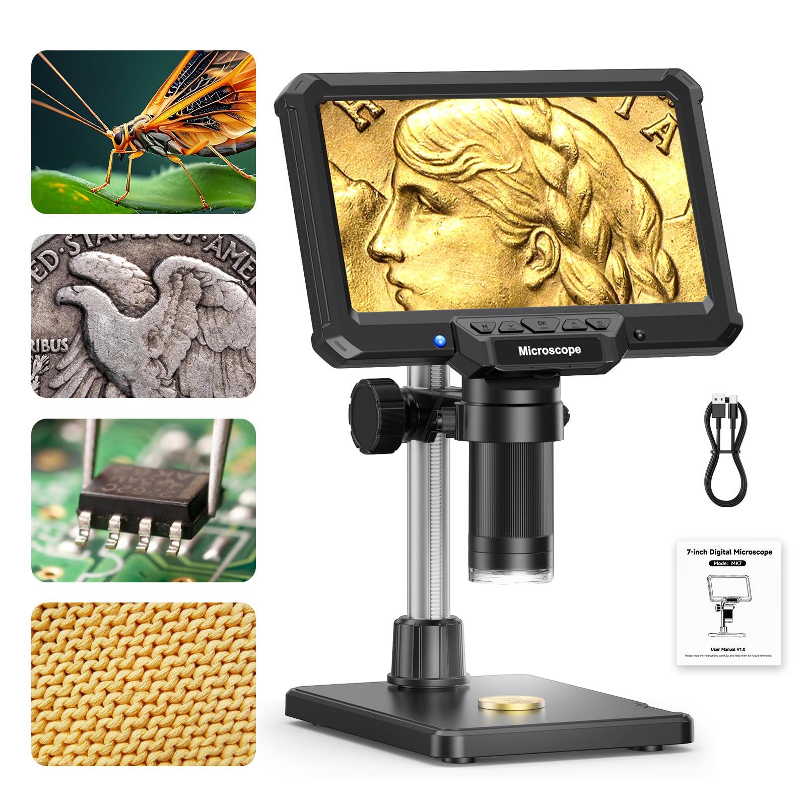 

7inch Microscope 1200X 16MP HD Electronic Microscopes Camera Magnifier for Soldering Phone Repair Microscope, Coin, PCB, PC View 1200X чорний