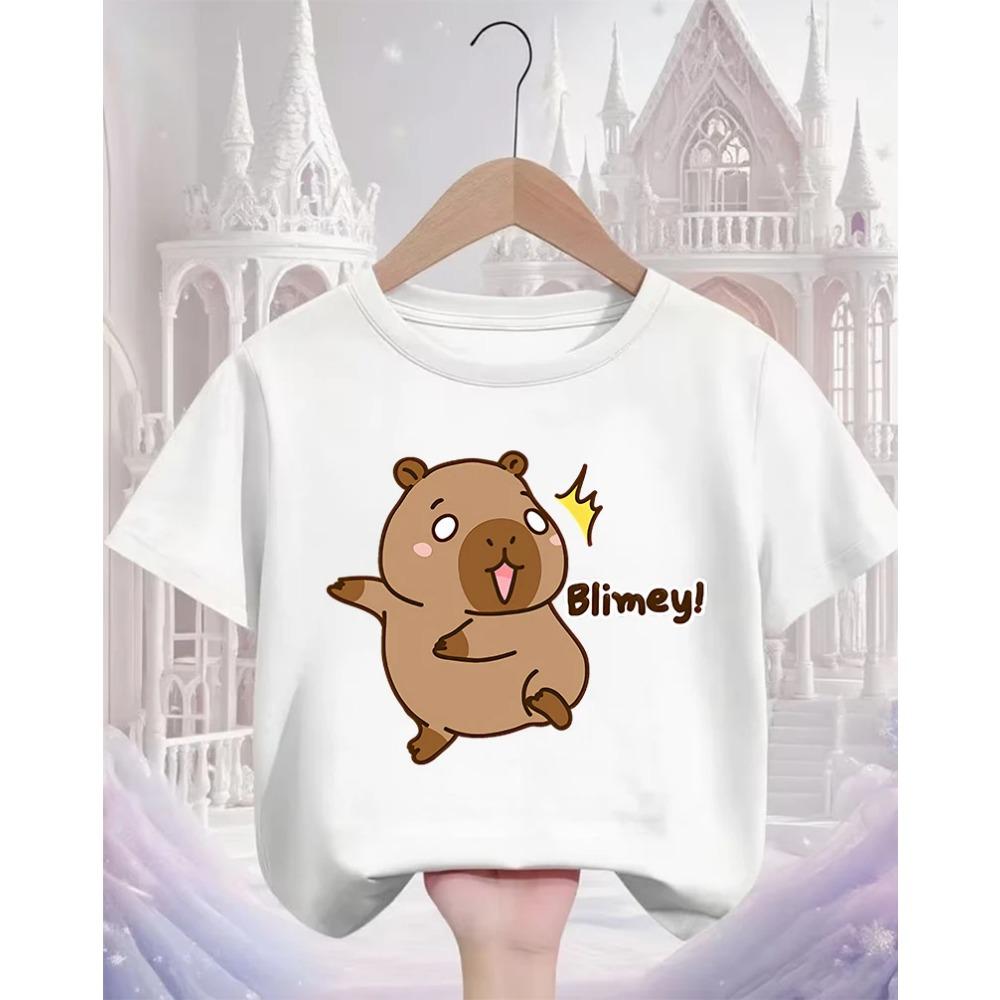 Cute Kawaii Capybara Crew Neck T Shirt Summer 3-14Y Boys Girls Fashion Street Hot Cartoon Casual Children