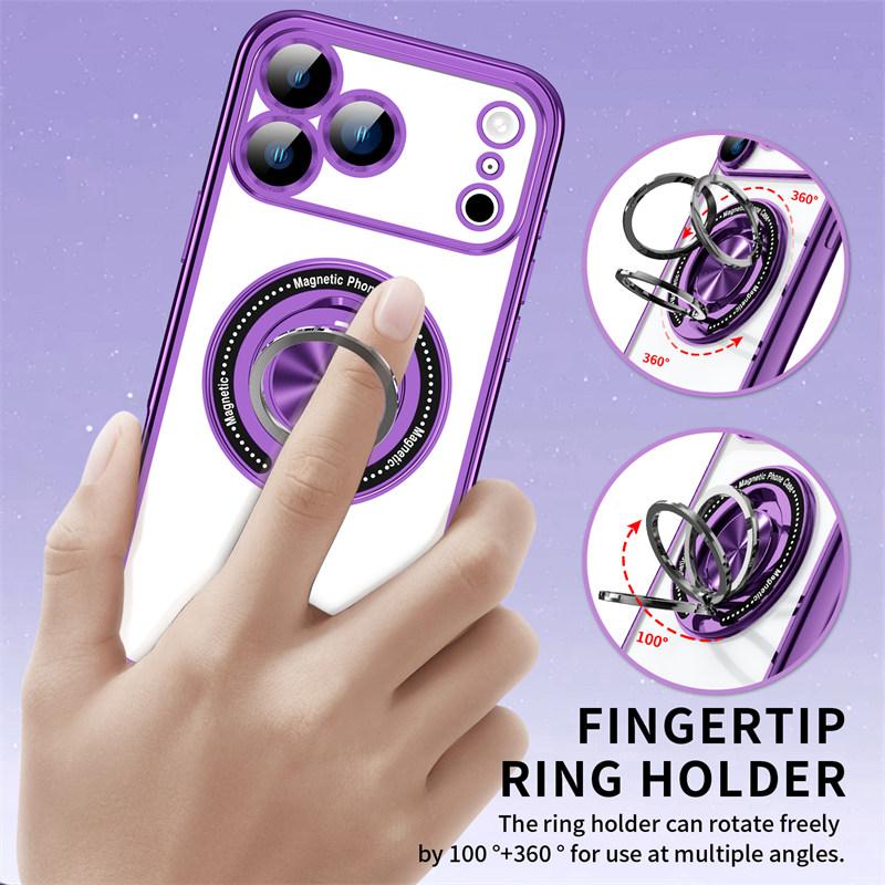 360° Clear Stand Ring Holder Car For Magsafe Case For iPhone17 Air 16 15 14 13 12 11 Pro Max Plus 16E Magnetic Charge Cover