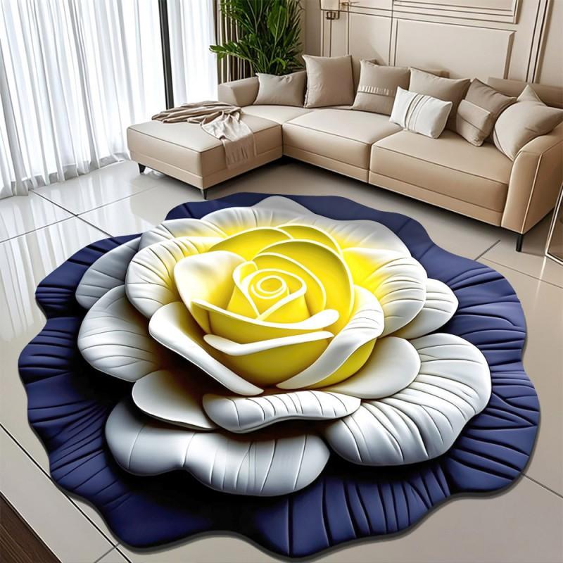 3D Floral Diatomite Floor Mat Living Room Sofa Coffee Table Non-Slip Absorbent Rug Washable Home Decor