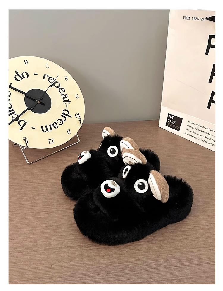 

Милые мультяшные домашние тапочки на толстой подошве, женские, новинка лета 2025 года, уличная обувь, тапочки из хлопка с пухом и с большим ухом собаки 35