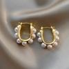 U-shaped Hoop Earrings Gold Color Stylish Elegant Imitation Pearl Earrings Wedding Party Girls Luxury Accessories Women's Gifts