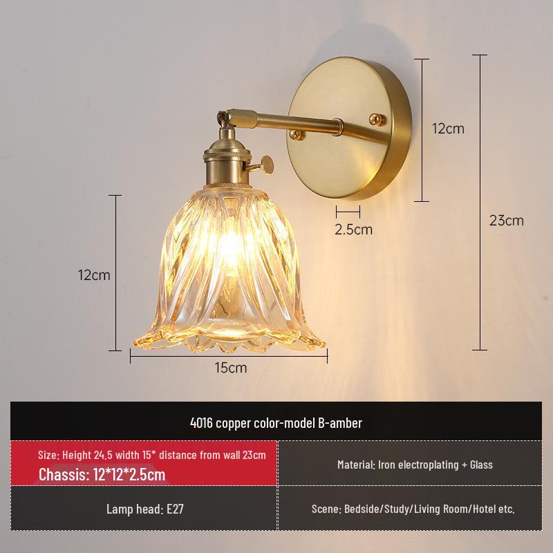 Nordic Amber Glass Wall Lamp - Green Retro Style for Restaurant, Coffee Shop, or Bedside
