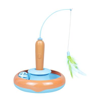 Cat Feather Toy Automatic 360 Degrees Rotating Bell Ball Stable Base Standing Cat Teaser for Family