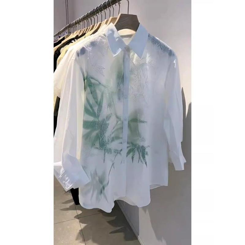 New Women's 2025 Spring and Autumn Spliced POLO Collar Button Fashion National Shirt Design Lace Long Sleeve Top