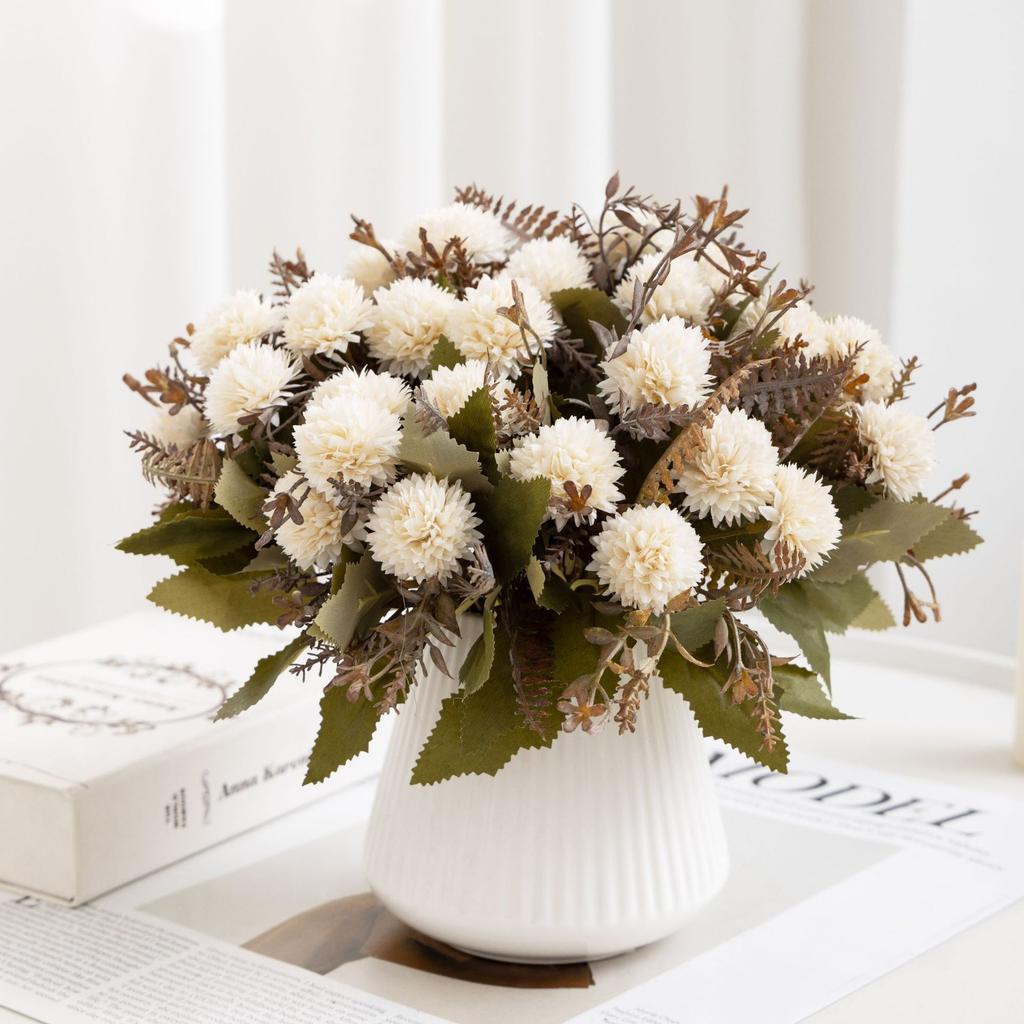 1PC Vintage-style artificial ball chrysanthemum bouquet; table centerpiece; faux flowers for living room; home decor; party decoration.