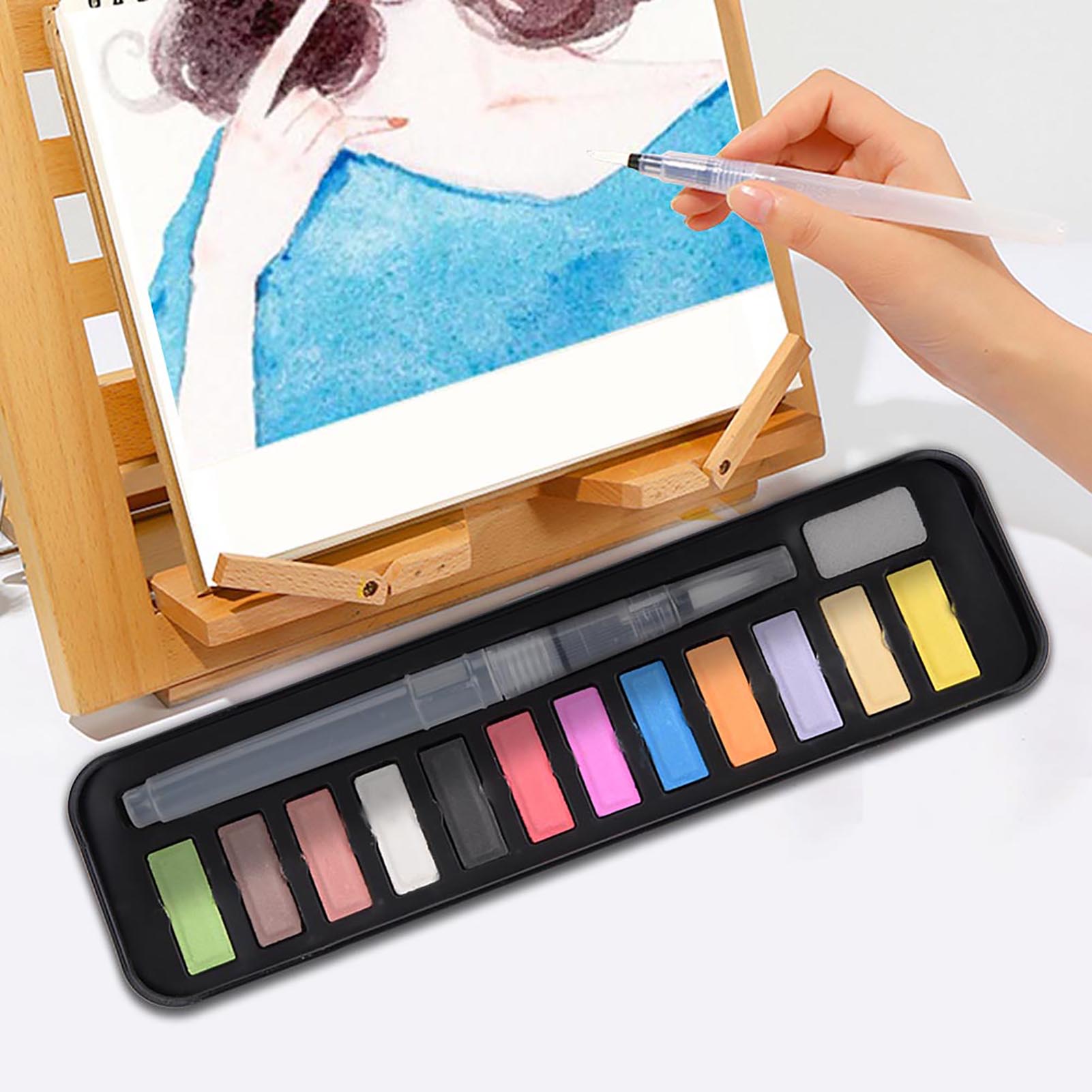 

Набор твердых акварельных красок Растворимый пигмент Рисование Живопись Кисть Акварельная краска(12 цветов)