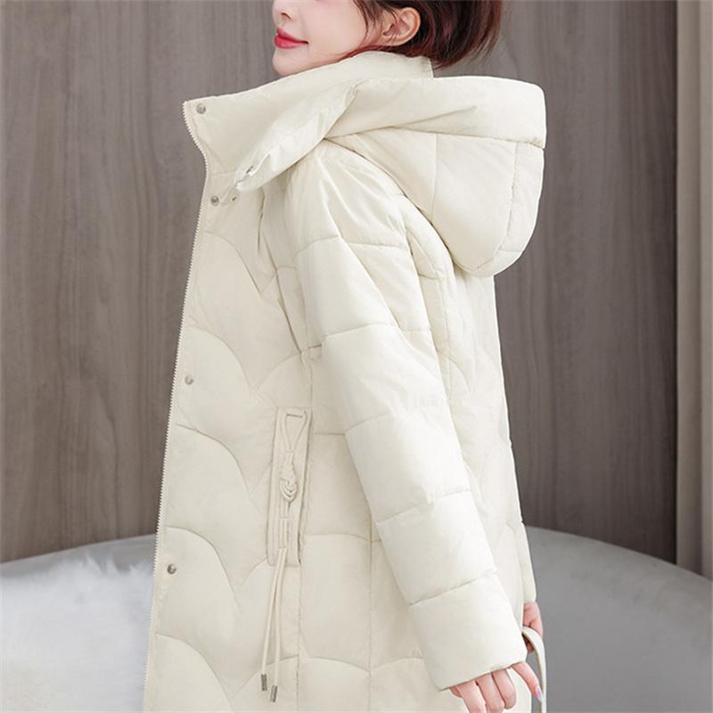 Winter Women's Thick And Warm Mid To Long Hooded Cotton Jacket M-3XL