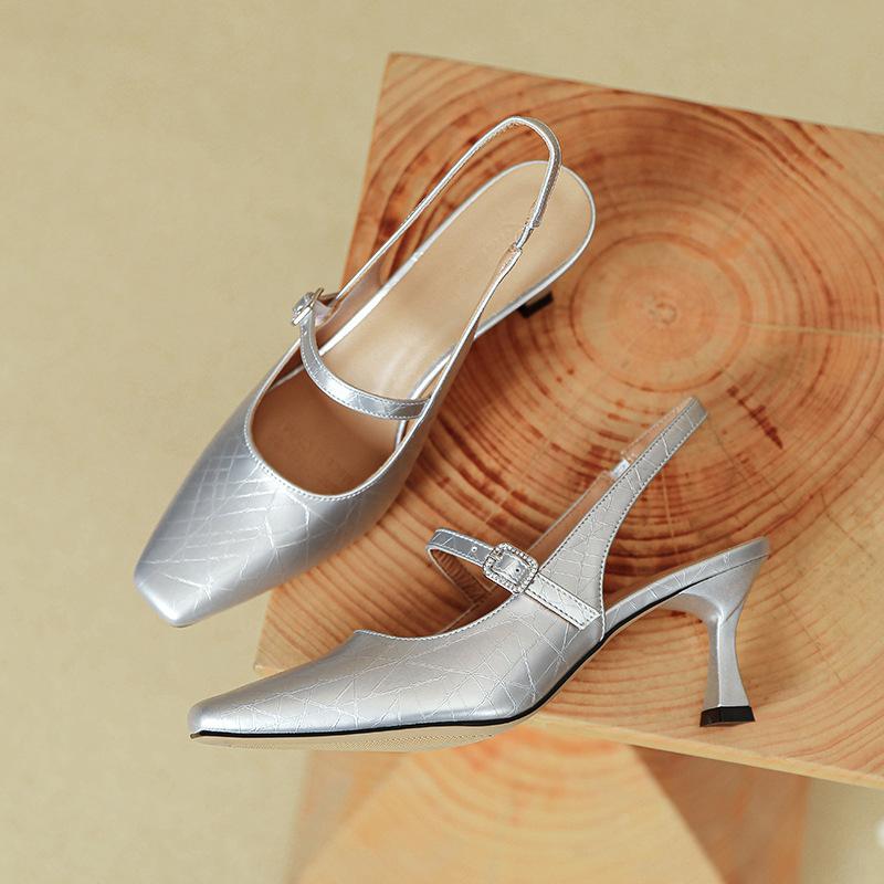 Baotou High-heeled Sandals Women's New Mary Jane Single Shoes Silver One-word with Stiletto High Heels