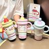 Wasserflasche Cartoon Mengqu Wasserbecher Edelstahl Thermosbecher Becher mit Strohhalm Große Kapazität Bingba Becher