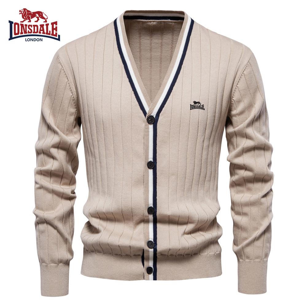 Lonsdale Autumn/Winter Embroidered New Cardigan Men's V-neck Long Sleeved Sweater Knitted Coat