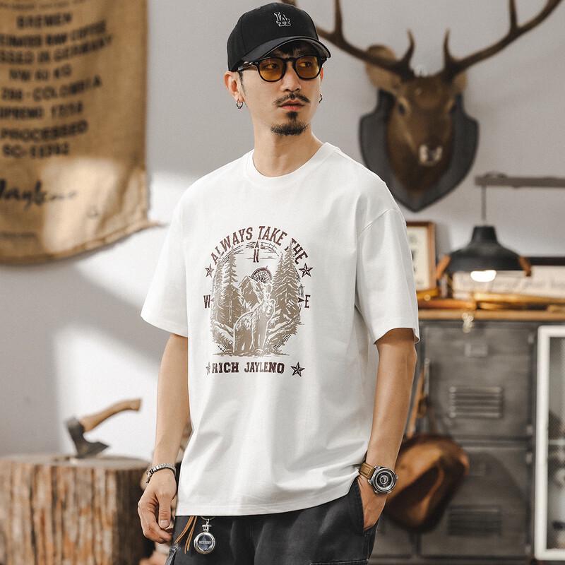Jie Leinor Men s Ice Silk Retro Print T-Shirt L