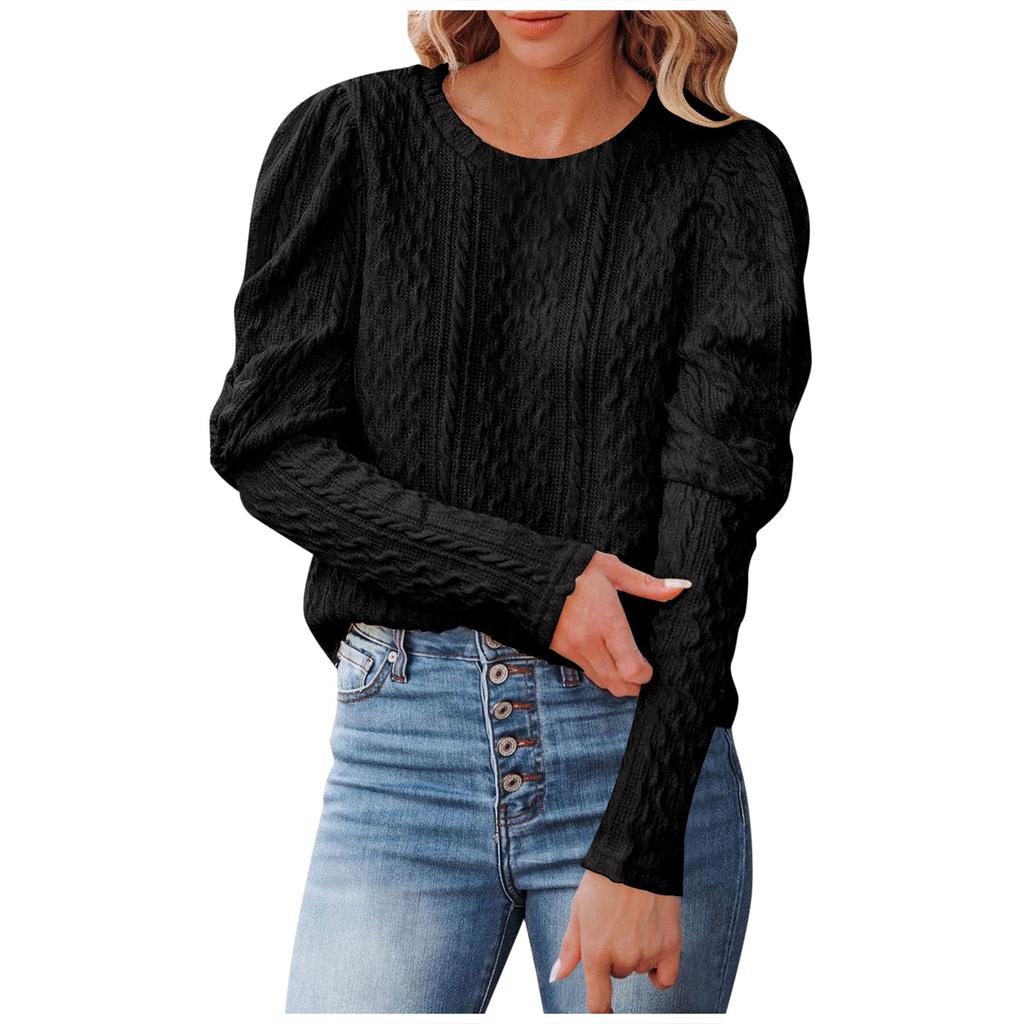 Womens Pullover Casual Knit Sweaters  Long Sleeve Crewneck Sweater Tops