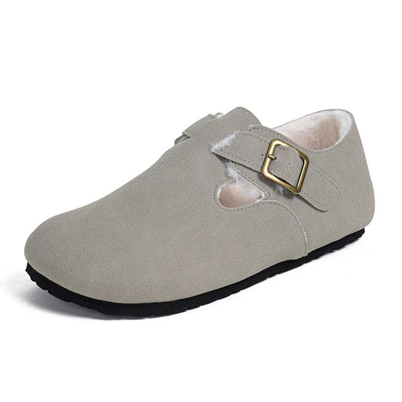 Grape mother winter velvet warm thick-soled big-headed shoes integrated leather single shoes one pedal fluffy shoes women's Boken shoes
