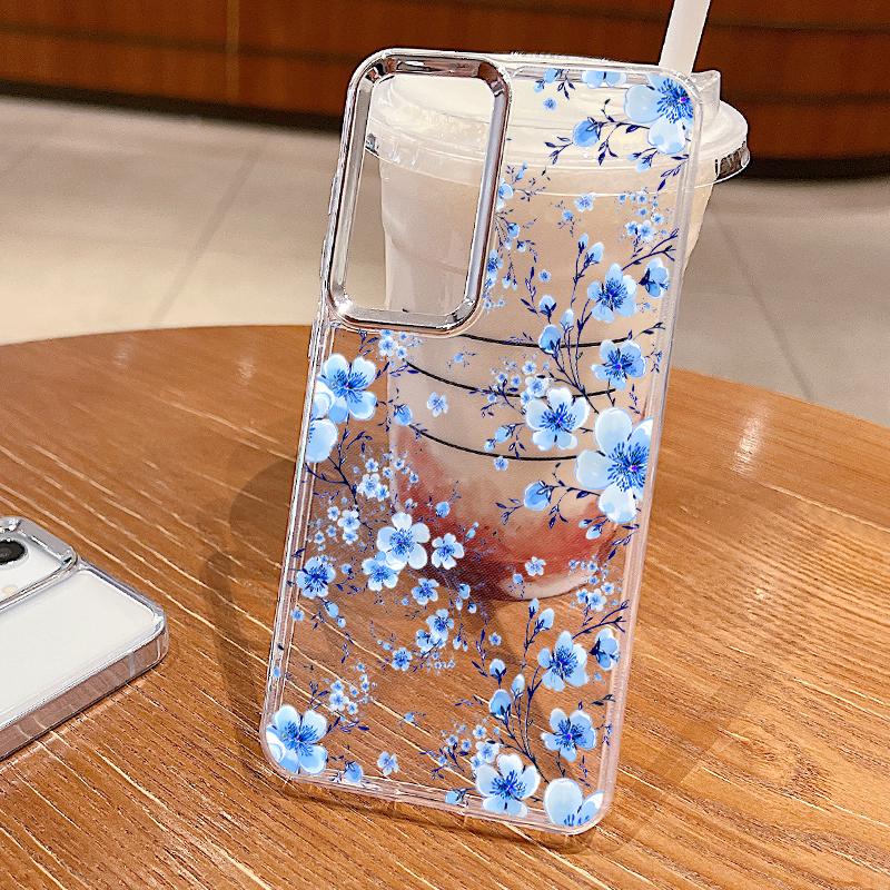 Cartoon Flowers Pattern Case For Samsung S26 S25 Ultra S24 FE S23 Plus S22 S21 A15 A16 A17 A35 A36 A37 A54 A55 A56 A57 5G Plating Lens Soft Cover