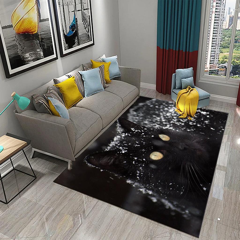 Cute Mystery Black Cat Carpet for Living Room Rugs Children Bedroom Decor Carpet Bathroom Mat Home Decoration Anti-slip Doormat