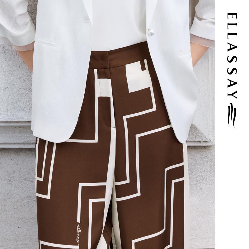 ELLASSAY Women's Geometric Print Silk Wide-Leg Pants
