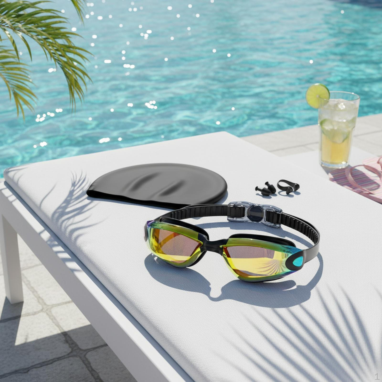 

5 Pieces Swim Goggles and Cap with Nose Clip Earplugs Glasses Diving Eyewear for Swimming Pool Black