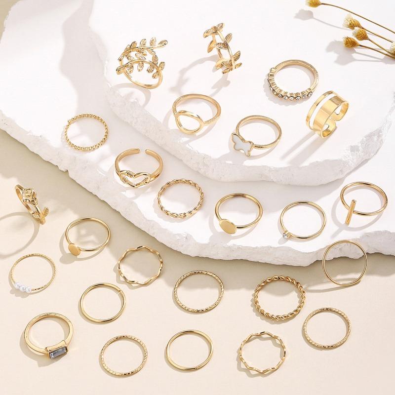 Ocean Wind Simple Diamond Set Love Wave Ring Set Fashion Starfish Opening Adjustable Ring