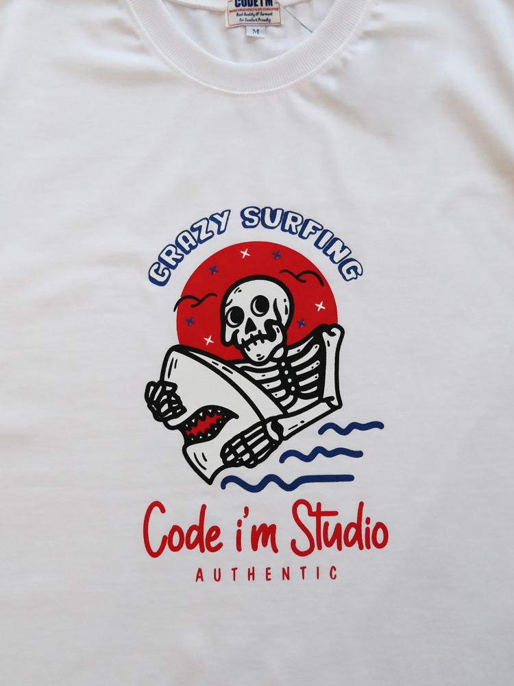 CODE I'M Crazy Surfing Artwork Print Oversized Short Sleeve T-Shirt White