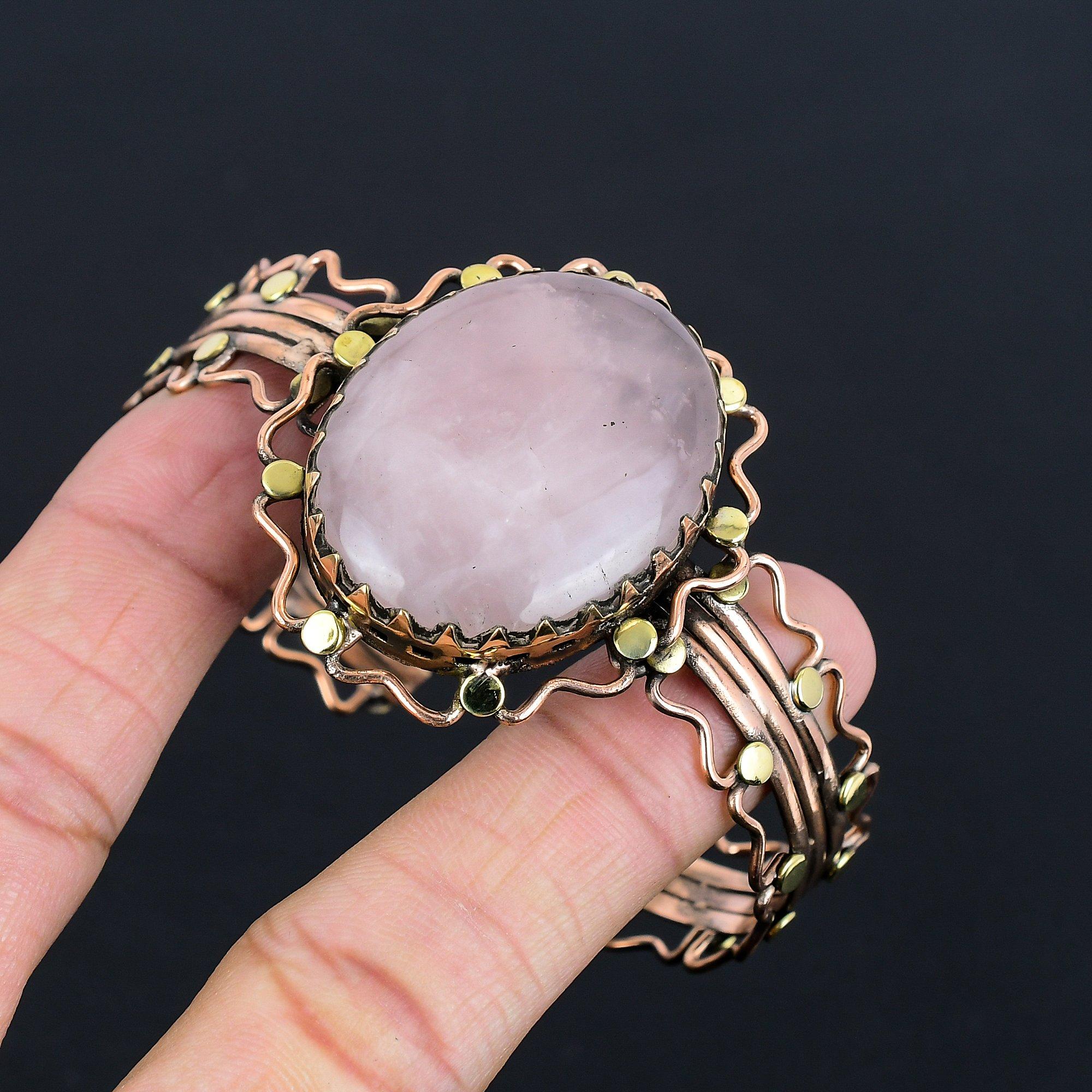 

Браслет из розового кварца ручной работы новейшего дизайна, браслет из драгоценного камня, обернутый медной проволокой 999 пробы, подарок для мамы