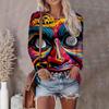 Abstract Tie-Dye 3D Digital Print Loose Fit Womens Crew Neck Long Sleeve T-Shirt Casual Comfort Top