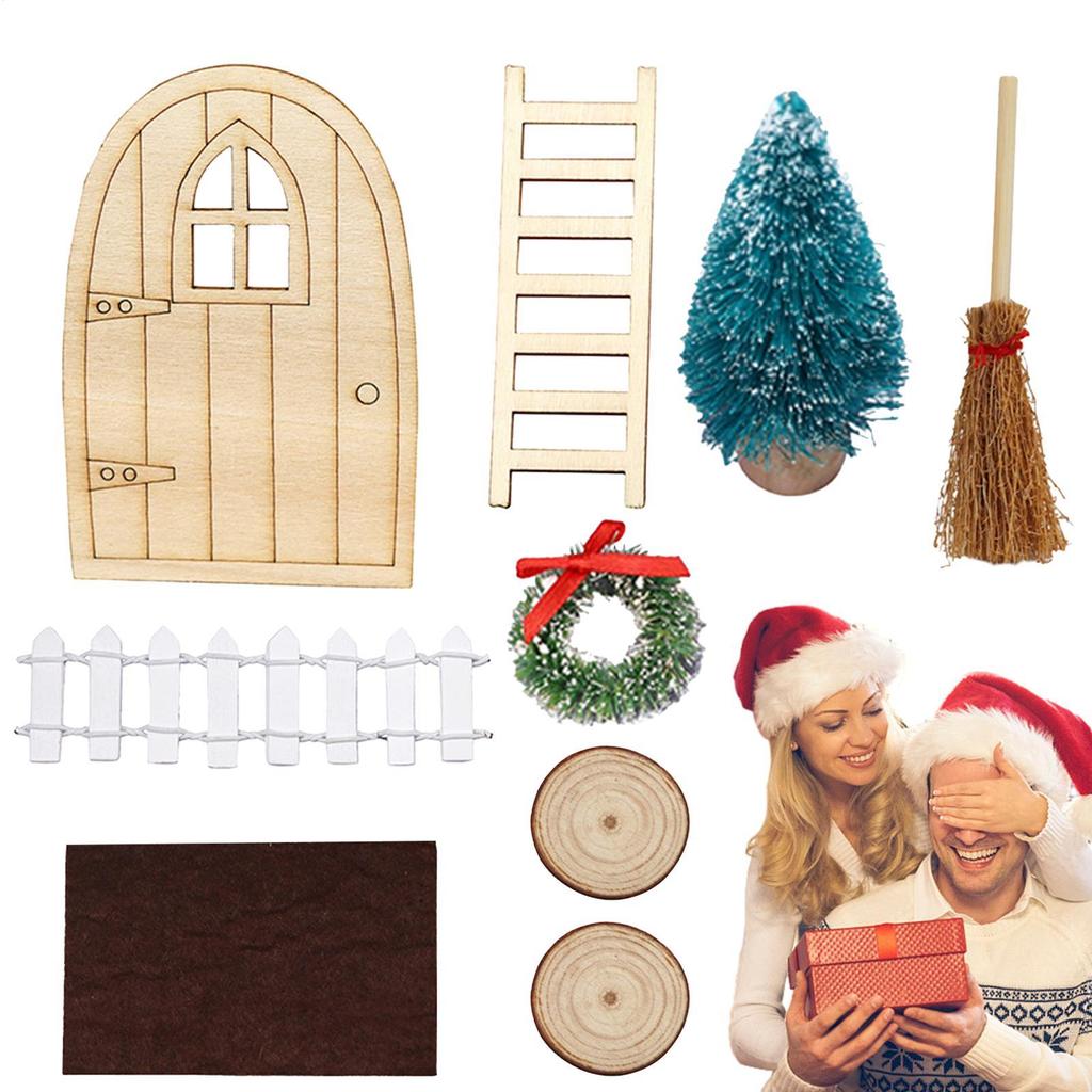 Gnome Door Christmas Set Christmas Santa Miniatures Furniture Fairy Gnome Craft Accessories For Wood Family Birthday Kids Wall