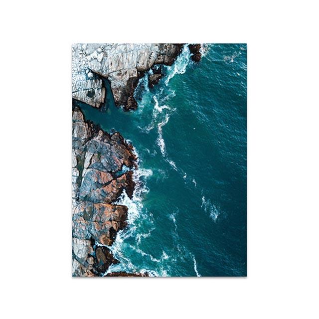 Coastline Blue Ocean Wall Poster Print Sea Reef Nordic Canvas Painting Landscape Modern Home Picture Decoration Living Room Art