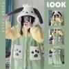 Women's Coral Fleece Hooded Pajama Set - Cute Cartoon Nightgown for Autumn/Winter