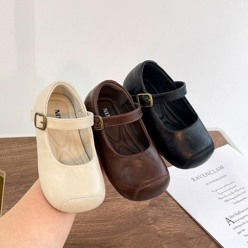 Girls Flat Shoes Solid Color Versatile Kids Leather Shoes Non-slip Soft Sole 2025 New Children Dance Shoes Princess Ins Trendy