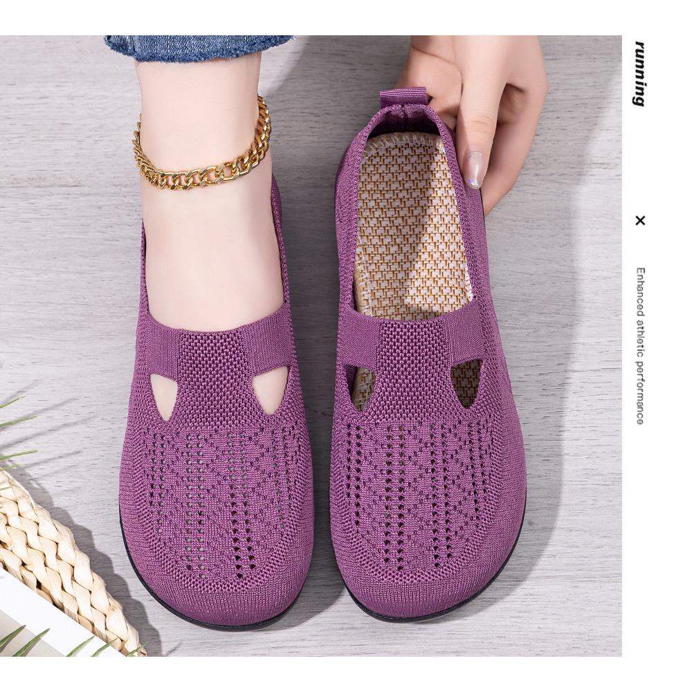 Women's Breathable Mesh Flying Woven Flats, Summer Casual Slip On Shoes, Lightweight Fashion Walking Shoes