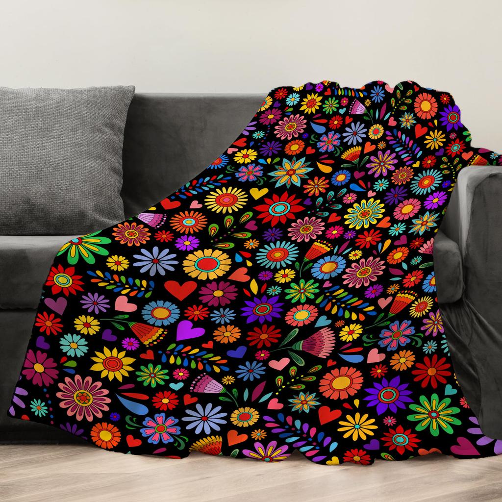 Colorful Flowers Throw Blanket Flannel Print Super Soft Sofa Nap Blanket Home Christma Perfect Home Gift for Her