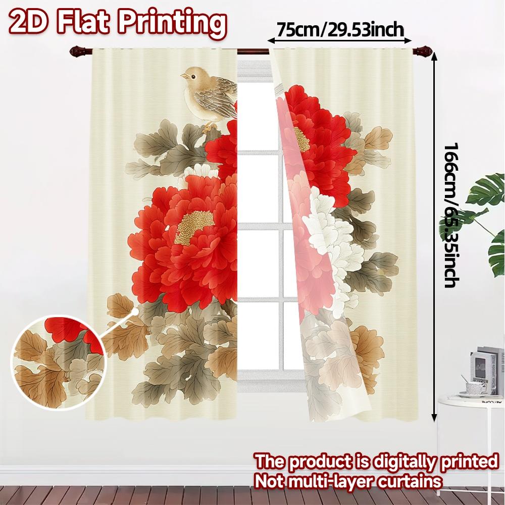 2D FLAT PRINTING 2pcs Curtains (Without Rod) Floral Elegance with Birds Women is Day Festival Popular Curtains&Drapes Versatile