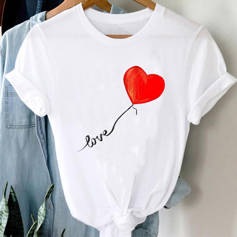 (European Size)  90s Print Women Love Trend Style Cute Lady Short Sleeve Tee Top Clothing Casual Fashion Tshirt Female Graphic T-shirt