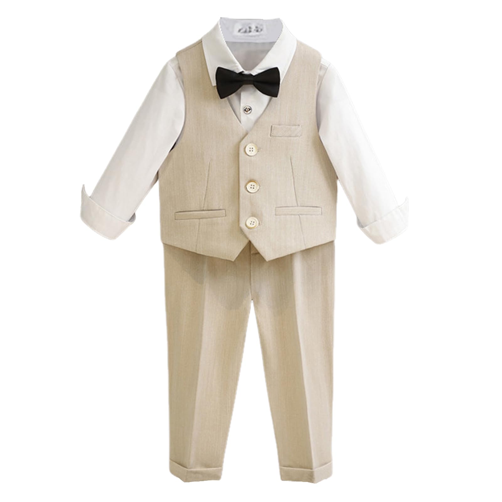 

Baby Boys Formal Suit Kids Clothing Set Long Sleeve Shirt Pants Bow Tie Vest British Style Western Formal Soft Birthday Wedding BXZ07 [SLINX]