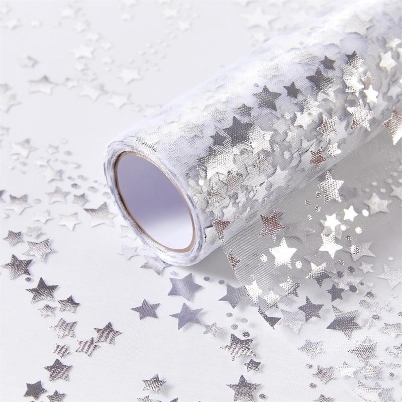 1rolls Star Hot Gold Foil Thin Gauze Table Flag Mesh Light Luxury Tablecloth Suitable for Family Gatherings Dinner Mats Gift Bouquets Packaging Gauzes