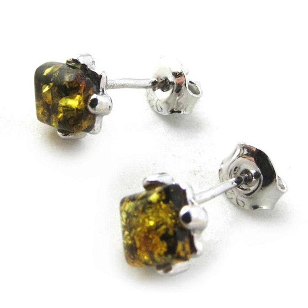 Les Trésors De Lily [N1989] - Green Amber 'Inspiration' Silver Earrings (rhodium-plated) - 6 Mm