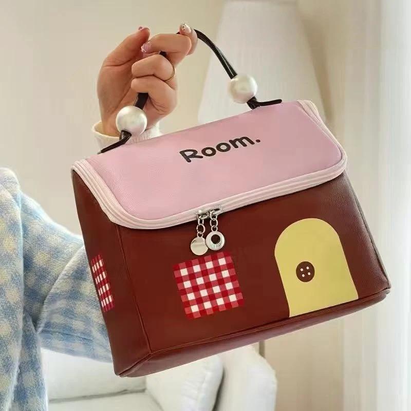 

House Shape Multi-layer Makeup Bag Large Capacity Portable Travel Cosmetic Organizer with Divider Cute Cartoon Style Waterproof