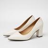 Fashion Autumn Newest Women's Leather Thick Heel Single Shoes Ladies Pointed Toe Shallow High Heels Work Pumps Eu 35-41 Black Beige