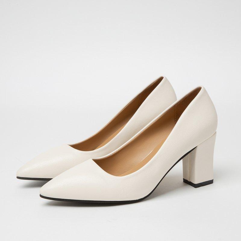Fashion Autumn Newest Women's Leather Thick Heel Single Shoes Ladies Pointed Toe Shallow High Heels Work Pumps Eu 35-41 Black Beige