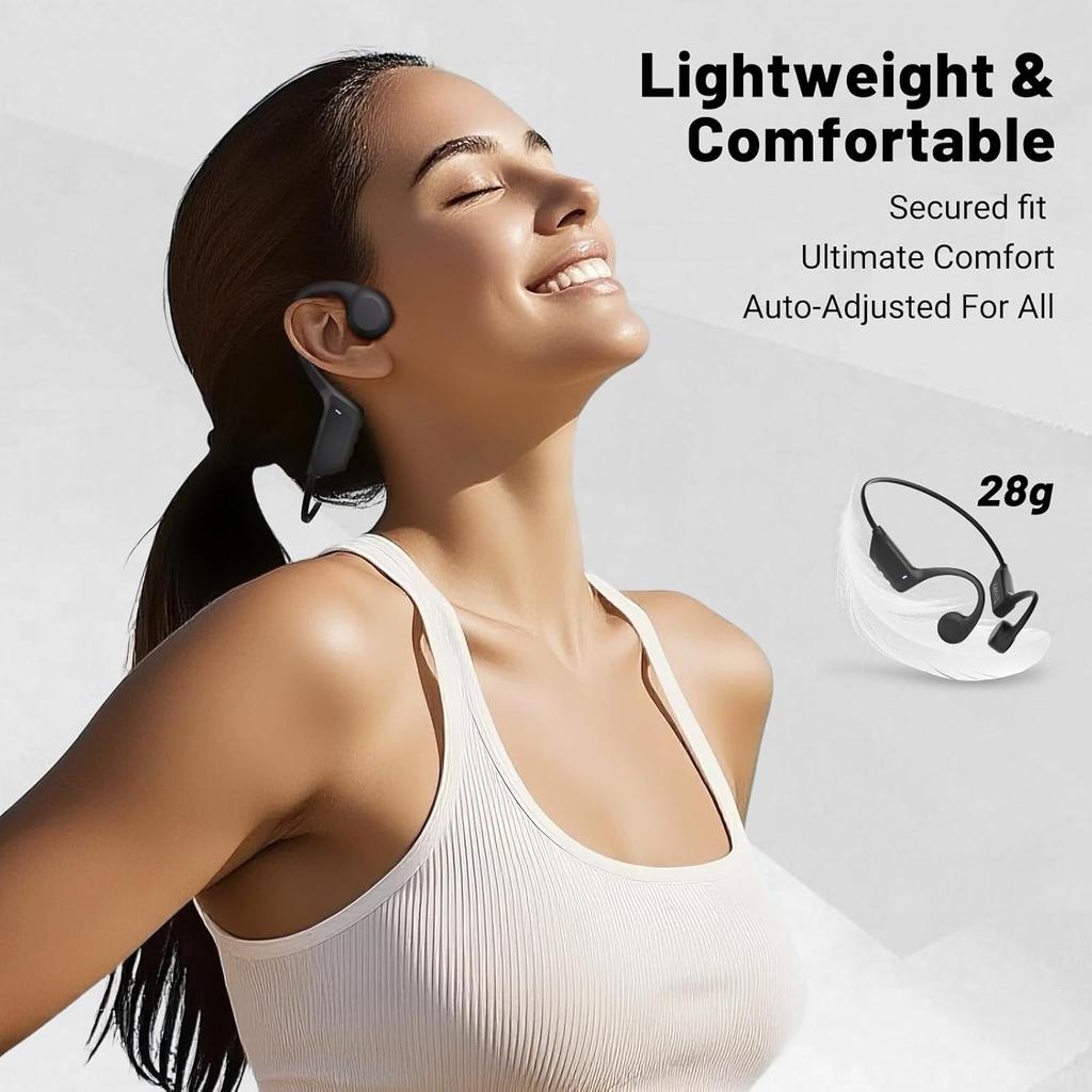 2025 New Bluetooth 6.0 Bone Conduction Headphones, Open-Ear Design, Sweatproof & Waterproof, HD Stereo Sound, 10Hrs Playtime, Lightweight for