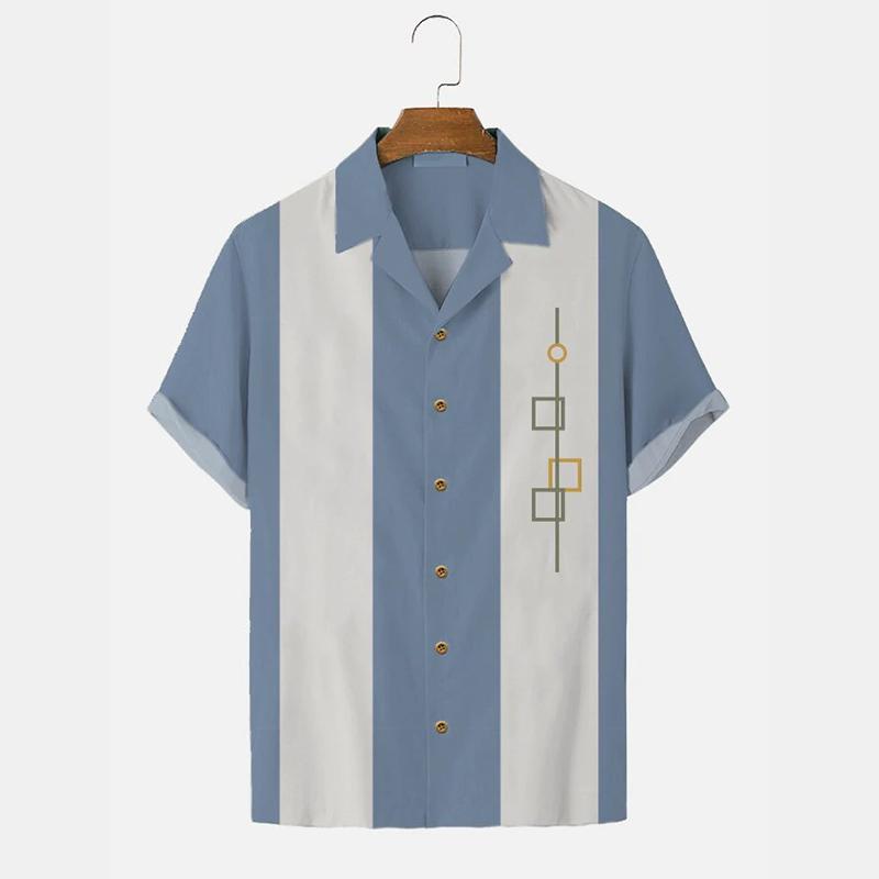 Men's Summer Hawaiian Shirt 3D Stripe Printed Short Sleeved Shirt Holiday Short Sleeved Beach Top T-shirt Men's Large Shirts
