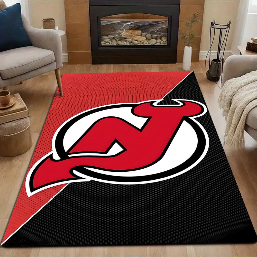 Red Devil Logo On Black and Red Background Patterned Carpet, Non Slip Mat Suitable for Living Room and Bedroom Sofas