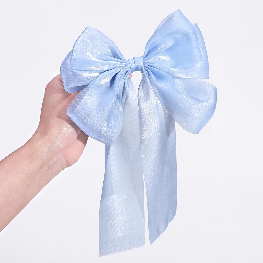 1PCS Blue Pink Big Bow Ribbon Hair Clip Girls Elegant Simple Spring Summer Hair Clip Pins Retro Headband Clips Hair Accessories