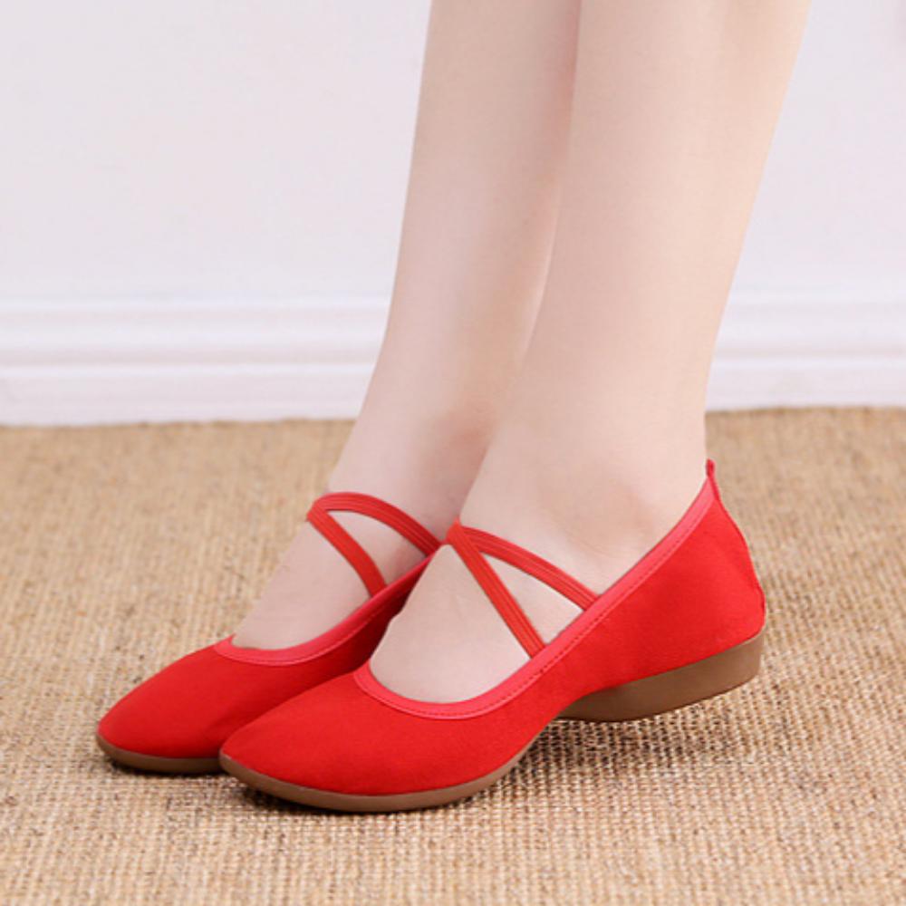Dance shoes breathable four seasons cowhide bottom non-slip canvas shoes leather soft bottom ladies dance shoes