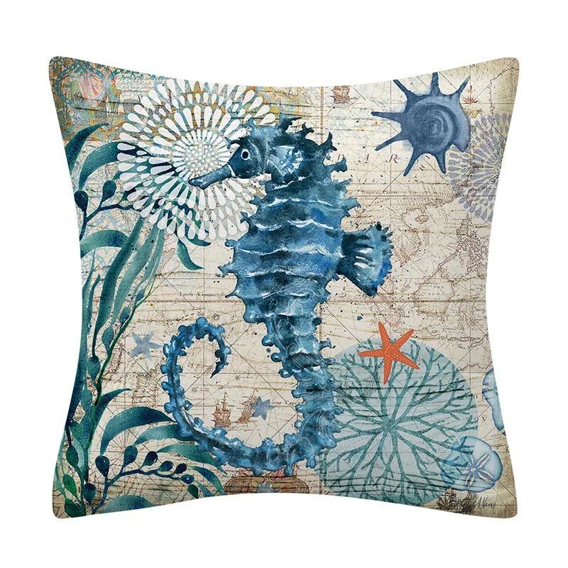 Dekoracyjna poszewka na poduszkę ze zwierzętami morskimi Poduszka na sofę Skorupa żółwia morskiego Poduszka Dekoracyjna poszewka na poduszkę do domu