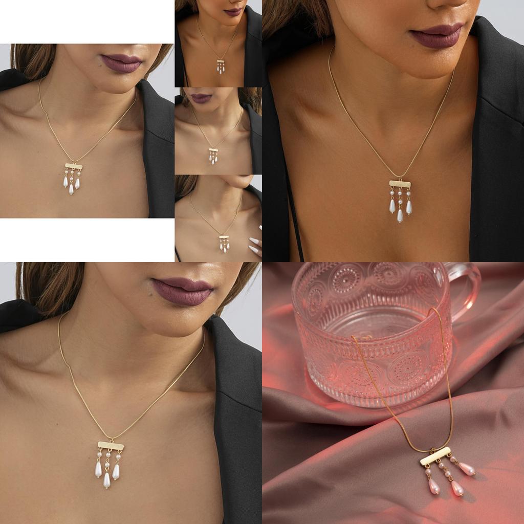 Stylish Geometric Alloy Necklace Featuring Trendy Pearl Pendant And Chic Tassels